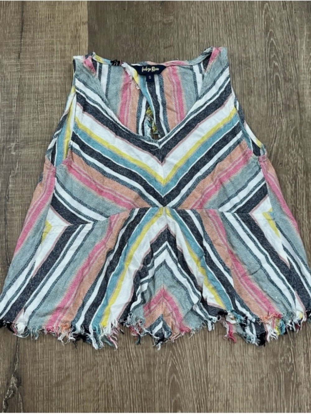 Hippie Rose Multicolor Chevron V-Neck Tank with Frayed Hem size S